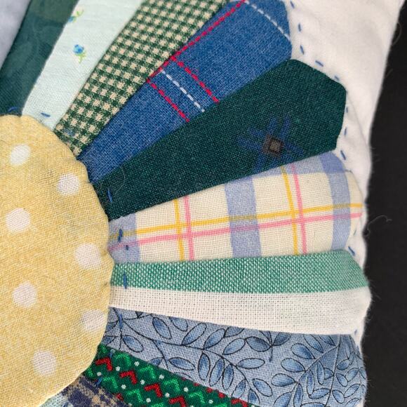 Handmade Pillow Quilted Small 8" Accent Blue Green Yellow Dresden Plate Pieced - Picture 5 of 10